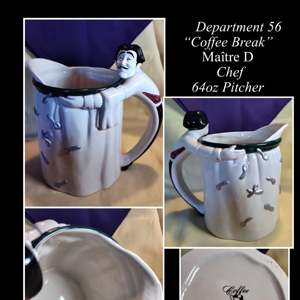 rare retired Depart 56 "coffee Break Chef" Maître D Coffee/teapot